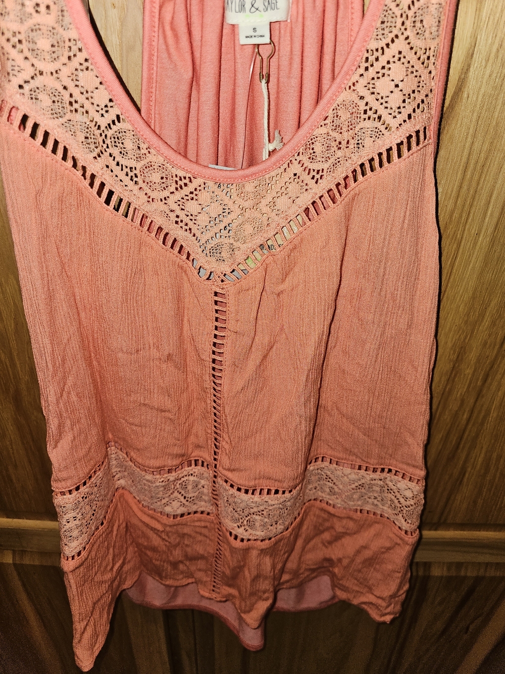 Taylor & Sage Coral Crochet-Trim Sleeveless Top & Kim Rogers Blue Patterend Top